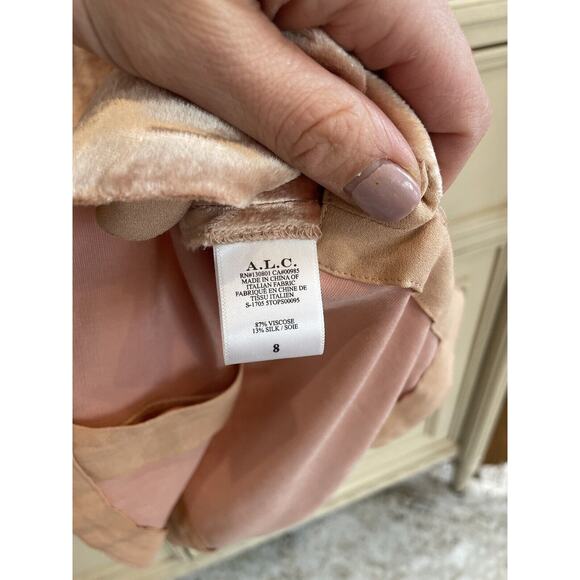 A.L.C Chocker Plunging V Neck Pink Velvet Elbow Sleeve Top‎ Size 8 Silk Blend - Picture 10 of 15